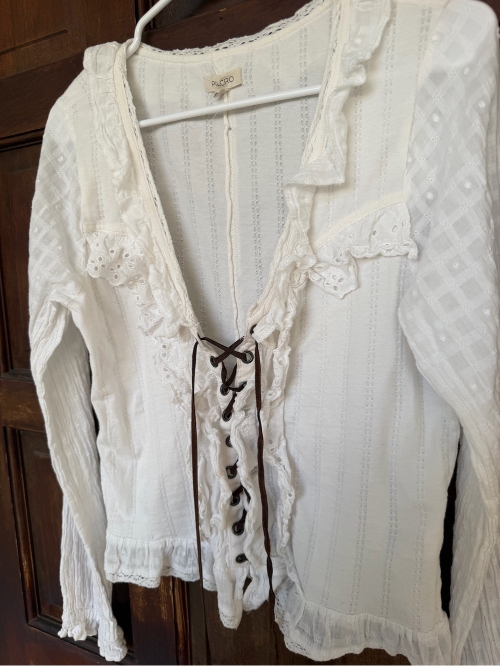 Pilcro Lace Up Cotton Peasant Top - Picture 2 of 9